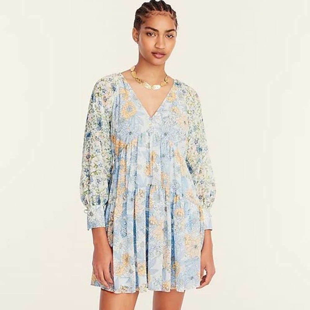 J. Crew Women's Multicolor Floral Crinkle Chiffon Dress Long Sleeve Size 6
